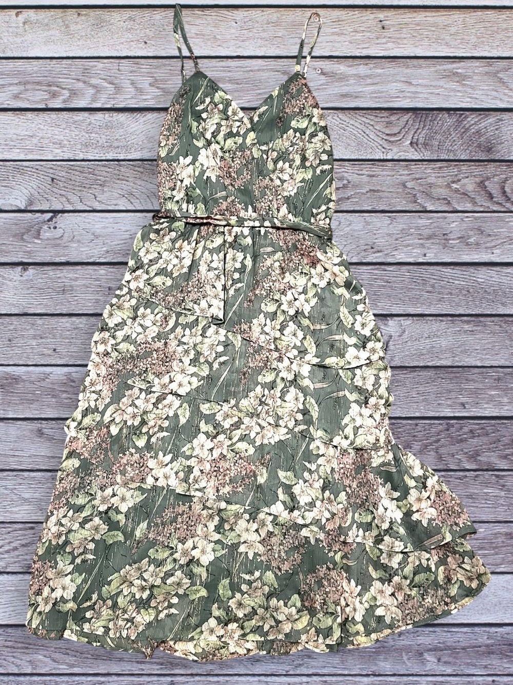 LC Lauren Conrad Green Floral Maxi Dress with Tiered Skirt xxl